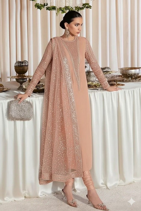 HUSSAIN REHAR FORMAL RAW SILK SUIT - 1829 PEACH