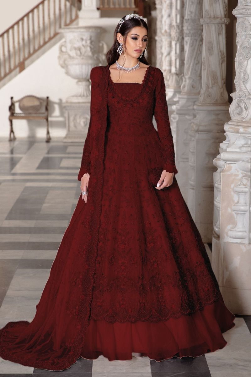 Maria B Maroon Net Dress Maria B Collection Mariage 2020 Maria B