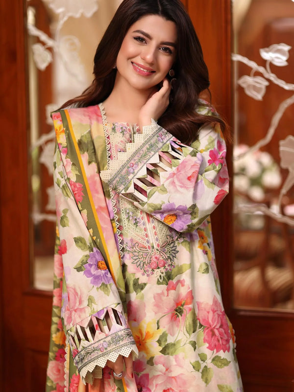 Aneelas Lawn Embroidered & Printed 3 Piece Dress - 1901