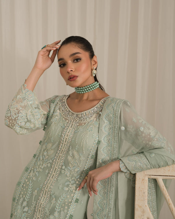 Gulal Luxury Chiffon Embroidered Unstitched Wedding Festive Jade -02 D - 1786