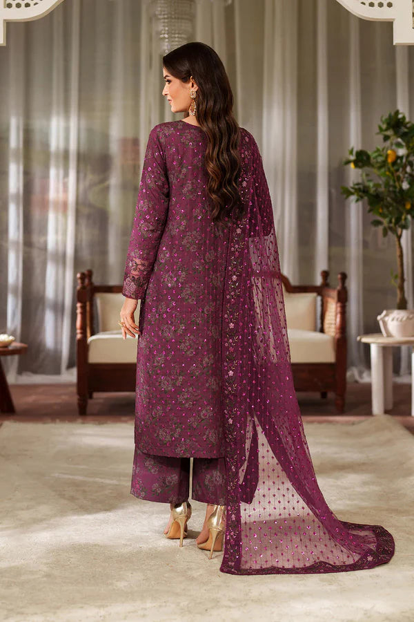 Iznik Luxury Printed & Embroidered 3 Pc Unstitched Lawn Suit UE-538 Magenta - 1906