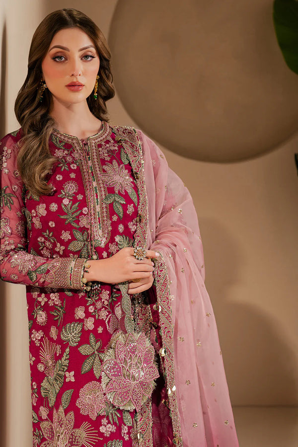 Jazmin Luxury Chiffon Unstitched 3 Pc Embroidered Collection WF-25-03 Rose Rediance D - 1835