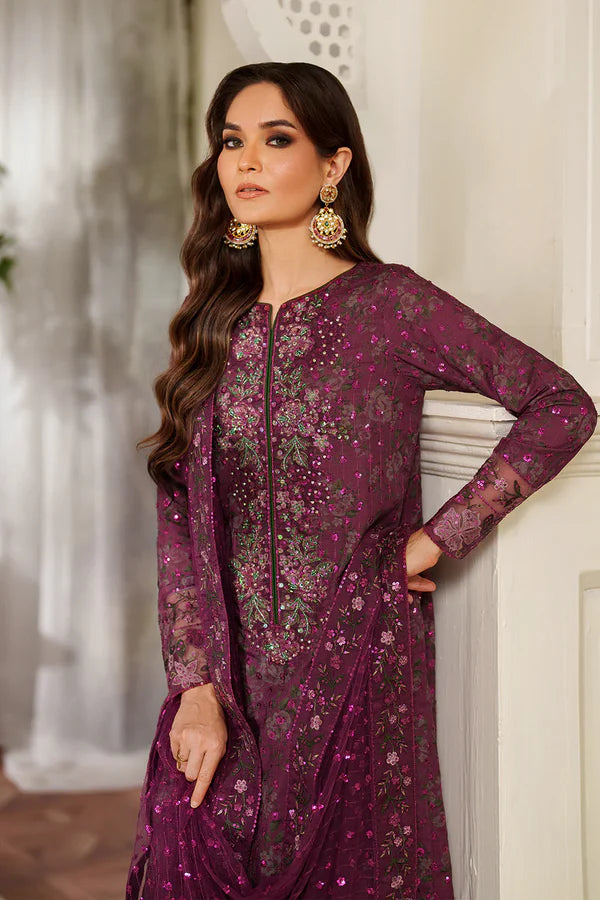 Iznik Luxury Printed & Embroidered 3 Pc Unstitched Lawn Suit UE-538 Magenta - 1906