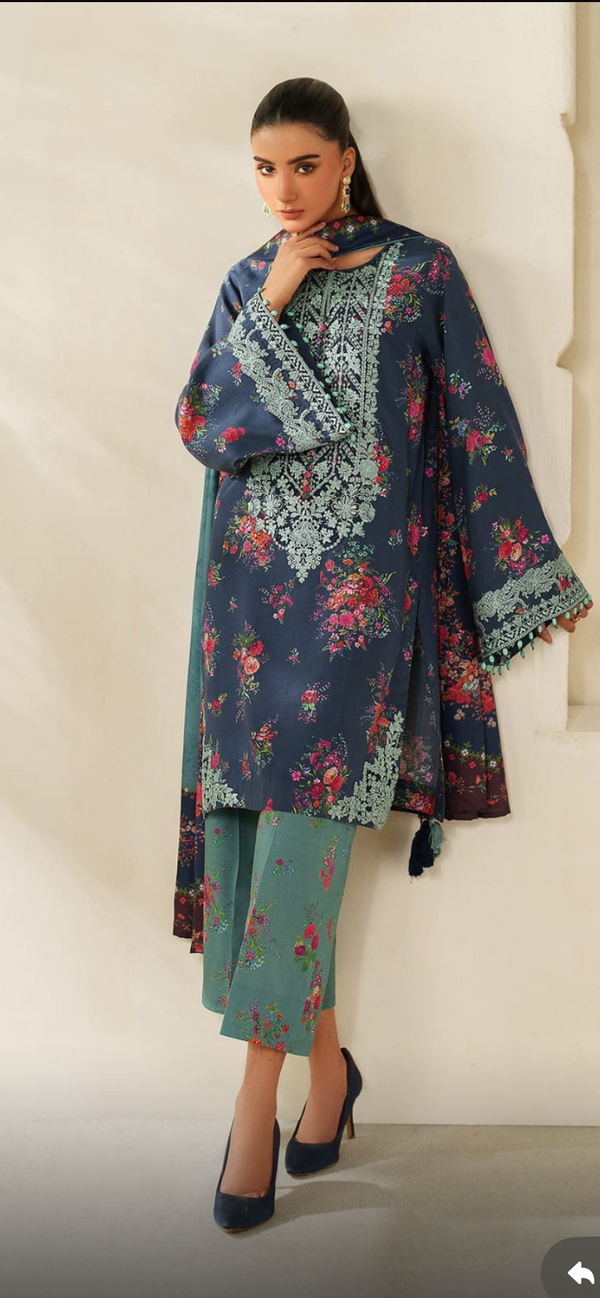 BAROQUEUNSTITCHED LAWN | D - 1875 BLUE