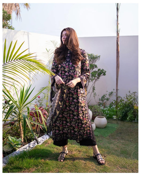 Izel Lawn Embroidered & Printed 3 Piece Dress - 1939