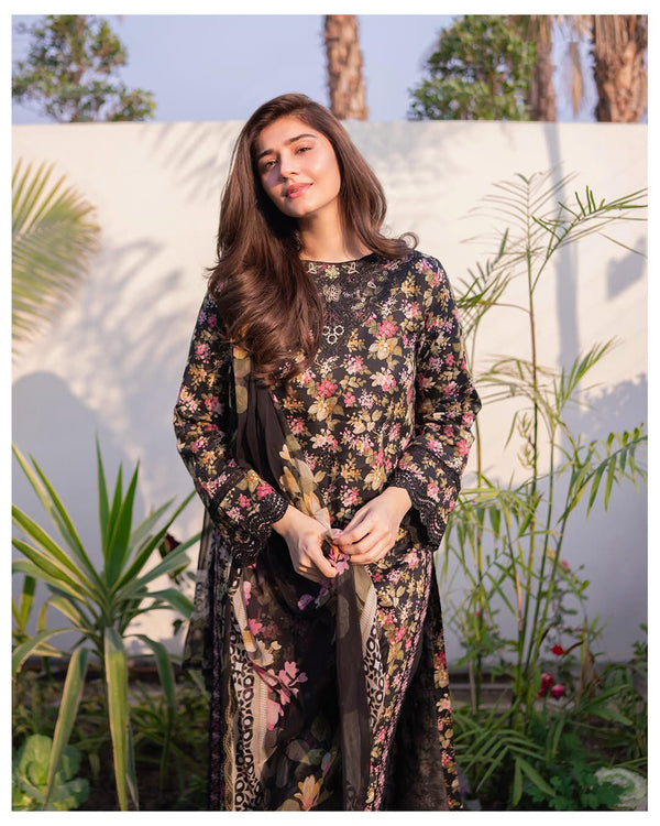 Izel Lawn Embroidered & Printed 3 Piece Dress - 1939