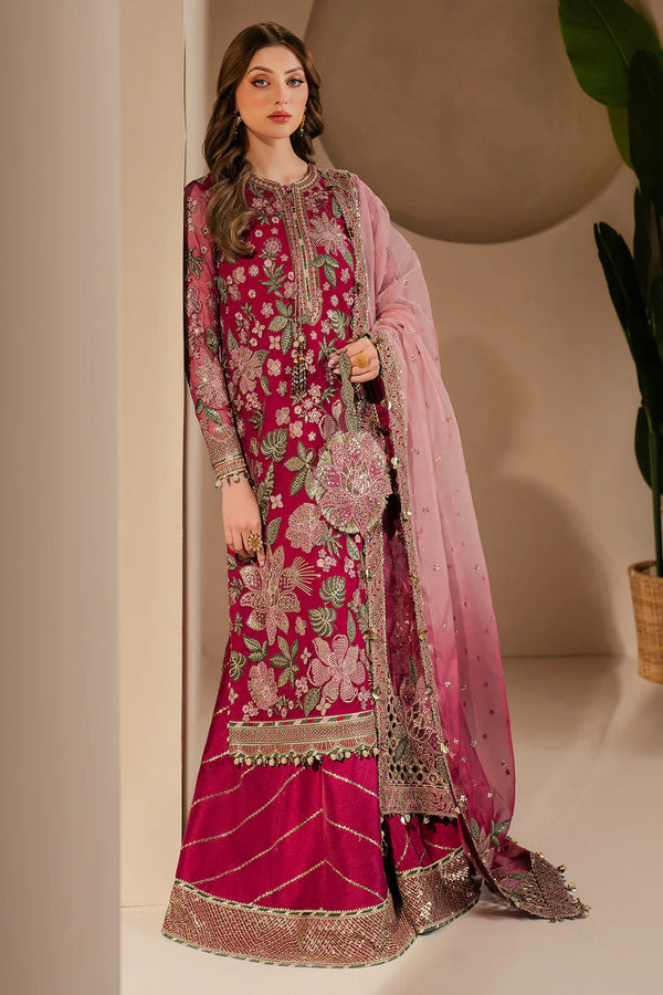 Jazmin Luxury Chiffon Unstitched 3 Pc Embroidered Collection WF-25-03 Rose Rediance D - 1835