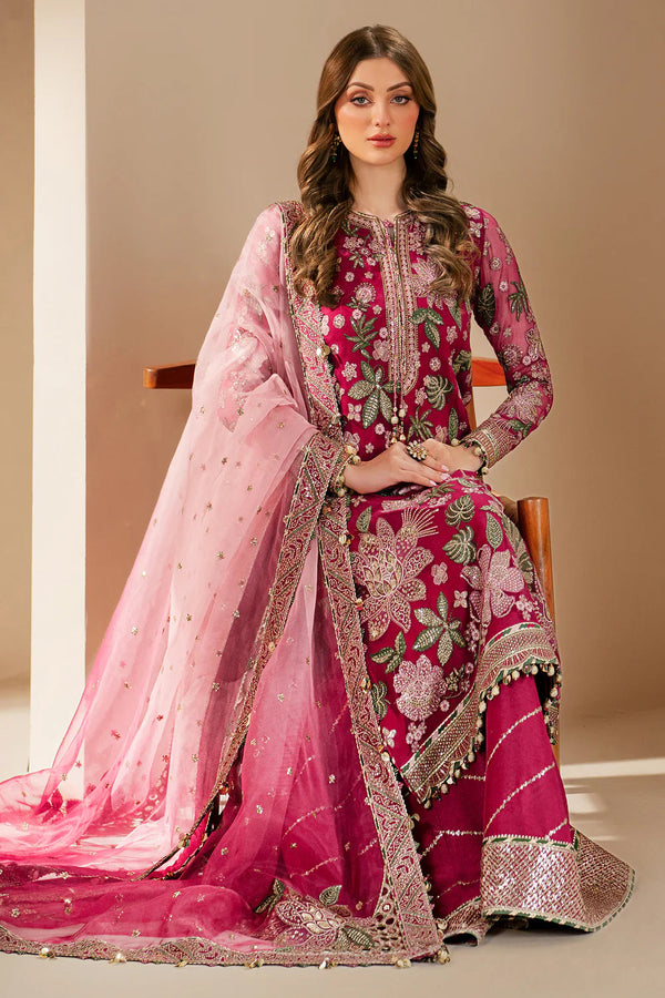 Jazmin Luxury Chiffon Unstitched 3 Pc Embroidered Collection WF-25-03 Rose Rediance D - 1835