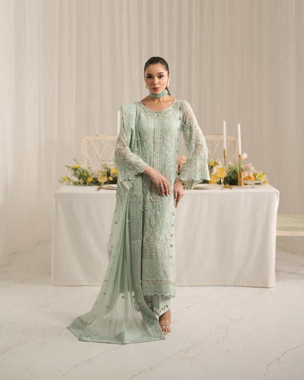 Gulal Luxury Chiffon Embroidered Unstitched Wedding Festive Jade -02 D - 1786