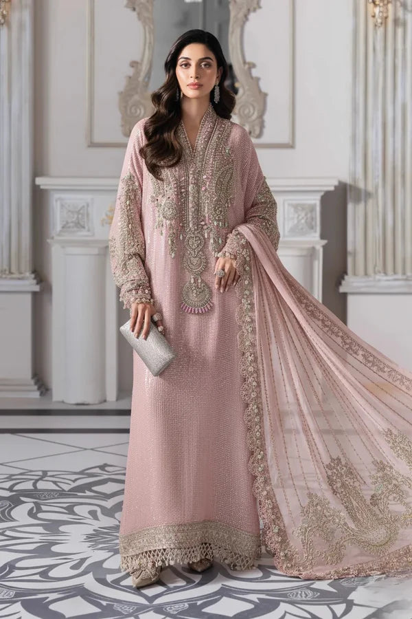 Maria.B Luxury Pure Chiffon Embroidered 3 Piece Unstitched - BD-3005 Baby Pink - 1920
