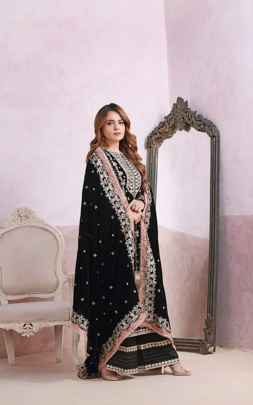 Aneelas Wedding Chiffon Embroidered Unstitched Collection Sumbal-01 D - 1870