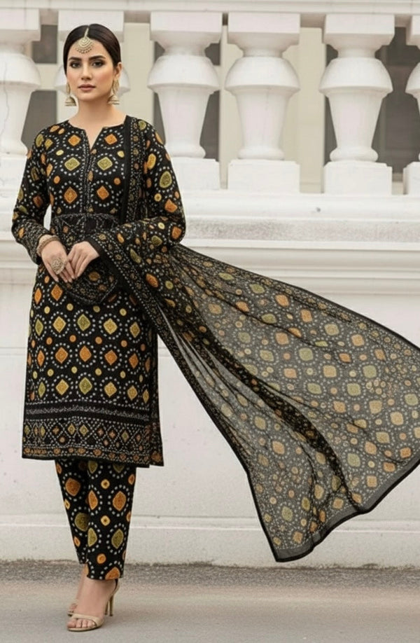 ANEELAS LAWN EMBROIDERED & PRINTED 3 PIECE DRESS - D - 1852
