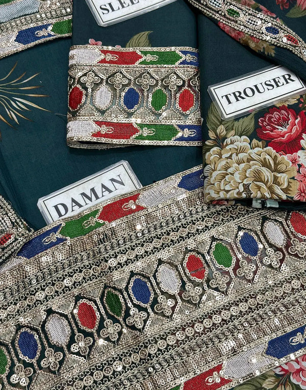 Sabyasachi Lawn Embroidered & Printed 3 Piece Dress - 1898