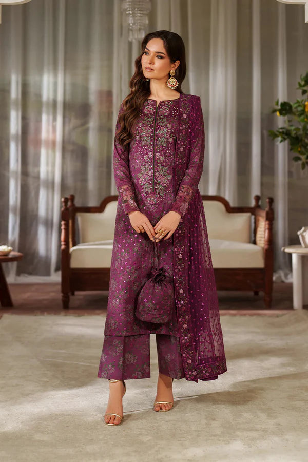 Iznik Luxury Printed & Embroidered 3 Pc Unstitched Lawn Suit UE-538 Magenta - 1906