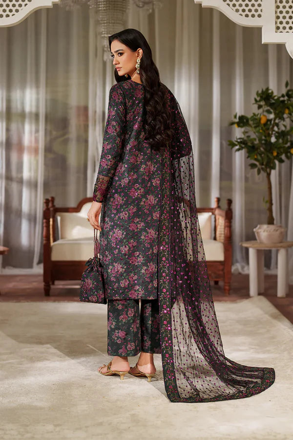 Iznik Luxury Printed & Embroidered Unstitched Lawn Suit - 1906 Black