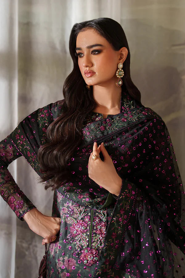 Iznik Luxury Printed & Embroidered Unstitched Lawn Suit - 1906 Black