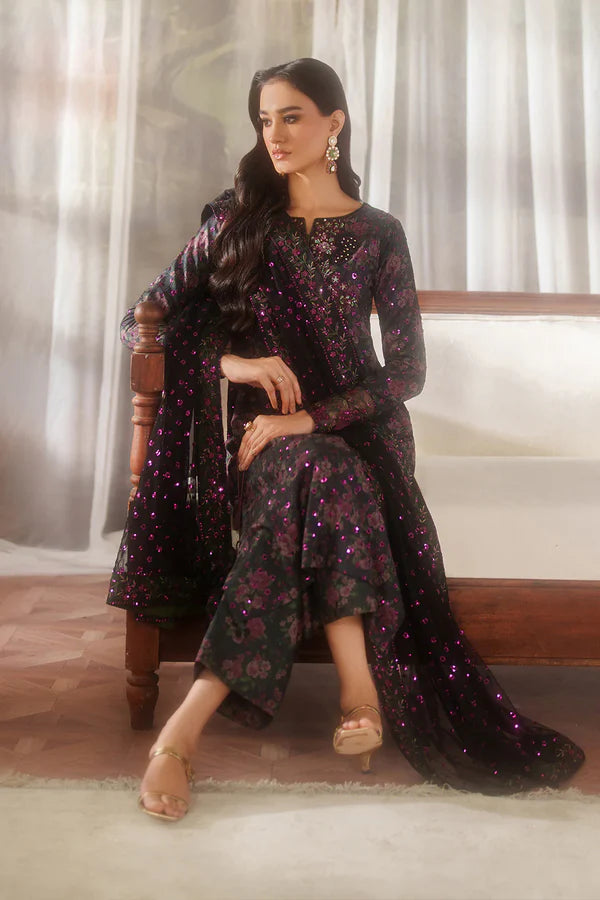Iznik Luxury Printed & Embroidered Unstitched Lawn Suit - 1906 Black