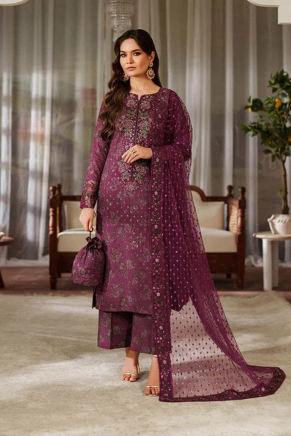 Iznik Luxury Printed & Embroidered 3 Pc Unstitched Lawn Suit UE-538 Magenta - 1906