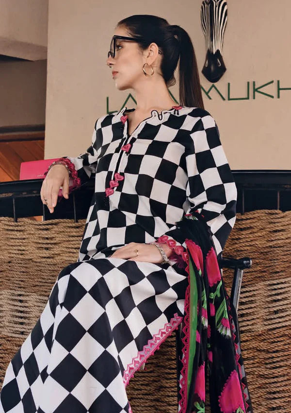 Maria B Lawn M Print Embroidered & Printed 3 Piece Dress - 1928