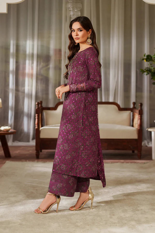Iznik Luxury Printed & Embroidered 3 Pc Unstitched Lawn Suit UE-538 Magenta - 1906