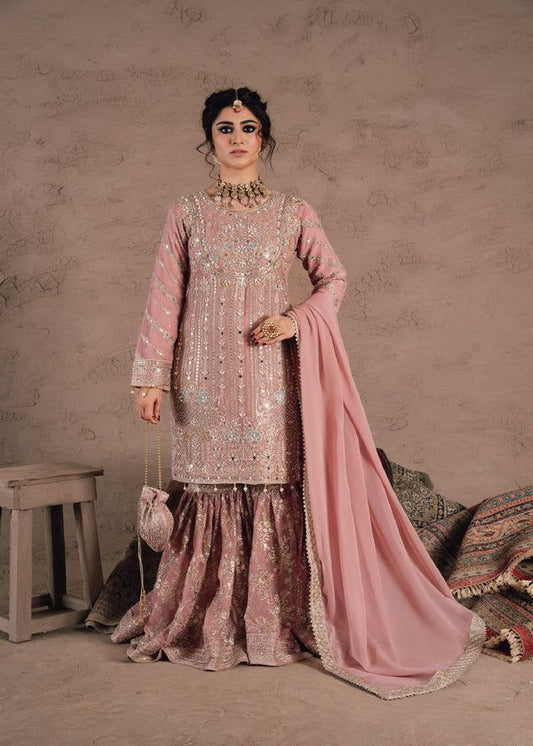 Sara Khan Haseens Peach Formal Collection Chiffon Gharara Design No : 1648