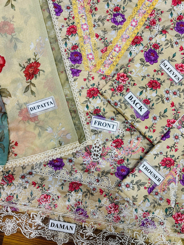 Izel Lawn Embroidered & Printed 3 Piece Dress - 1946