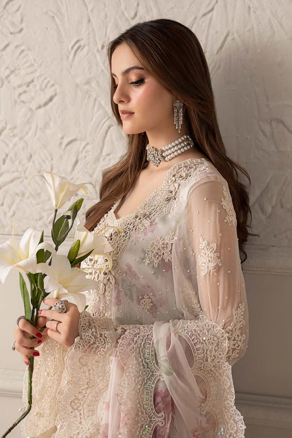 Maria B Chiffon Embrodiered & Digital Printed 4 Piece Dress - 1909