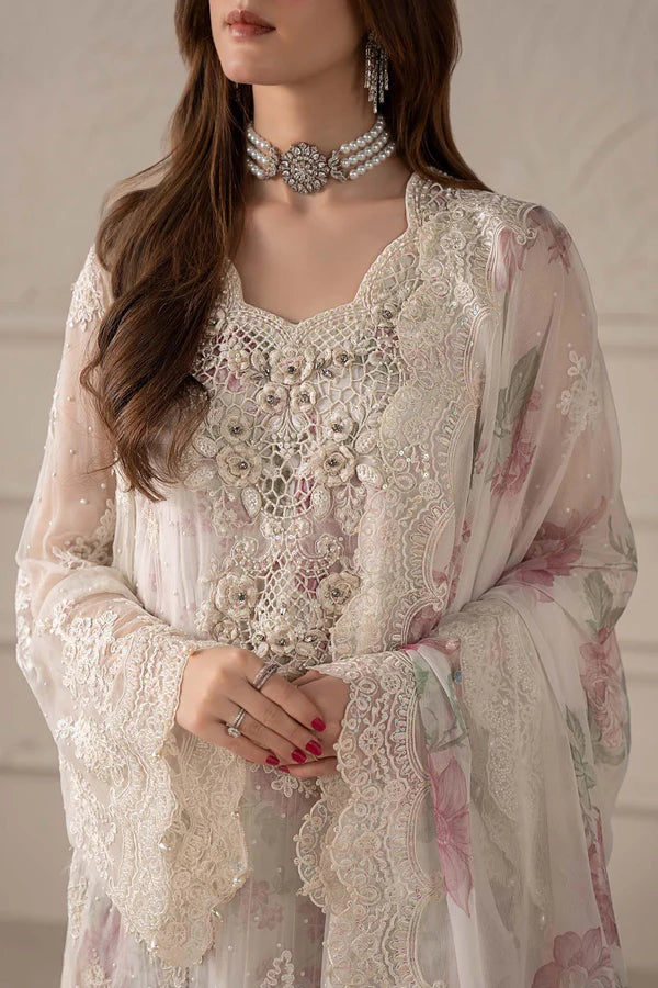 Maria B Chiffon Embrodiered & Digital Printed 4 Piece Dress - 1909