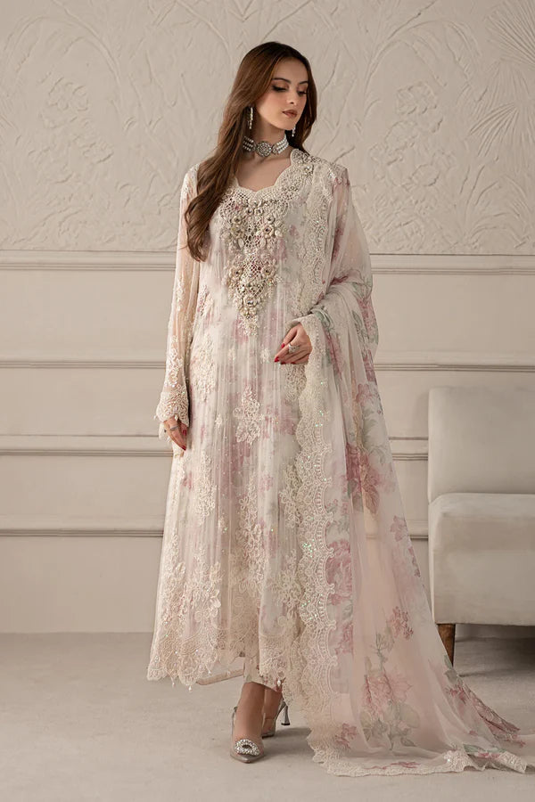 Maria B Chiffon Embrodiered & Digital Printed 4 Piece Dress - 1909