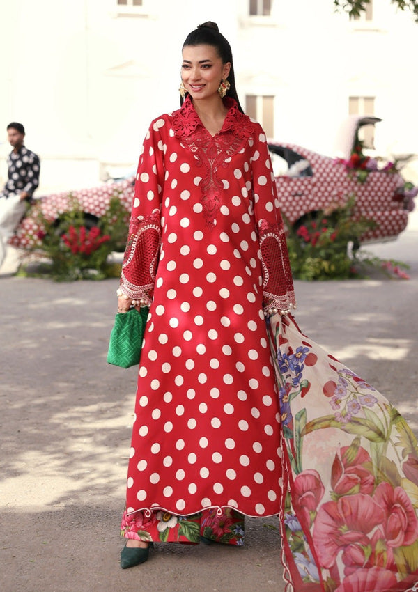 MARIA B LAWN EMBROIDERED & PRINTED 3 PIECE DRESS | 1957 RED