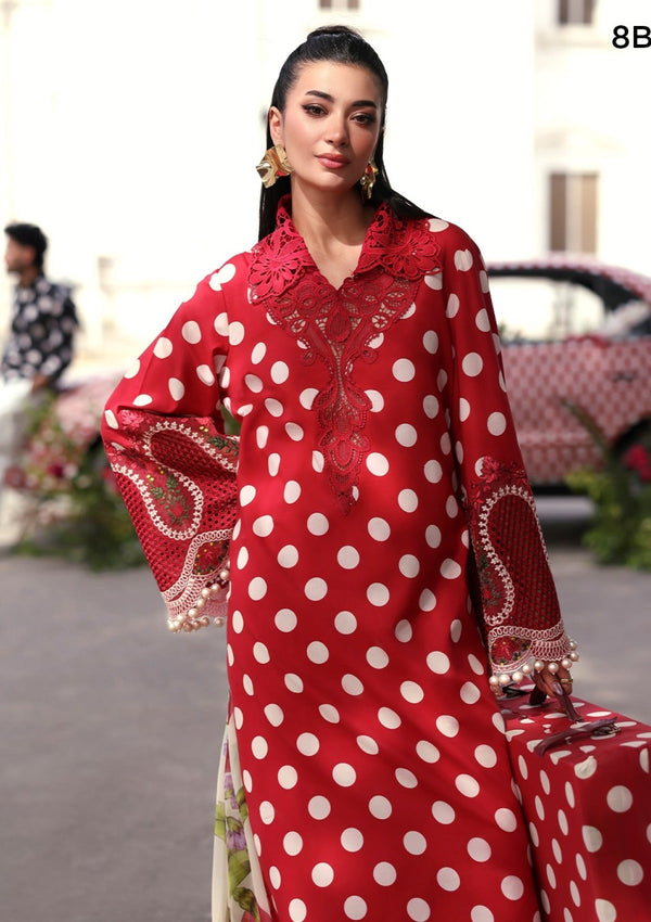 MARIA B LAWN EMBROIDERED & PRINTED 3 PIECE DRESS | 1957 RED