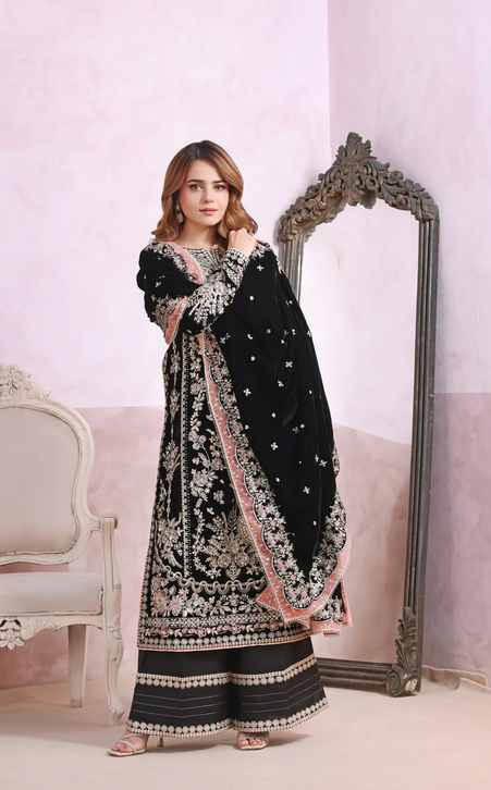 Aneelas Wedding Chiffon Embroidered Unstitched Collection Sumbal-01 D - 1870