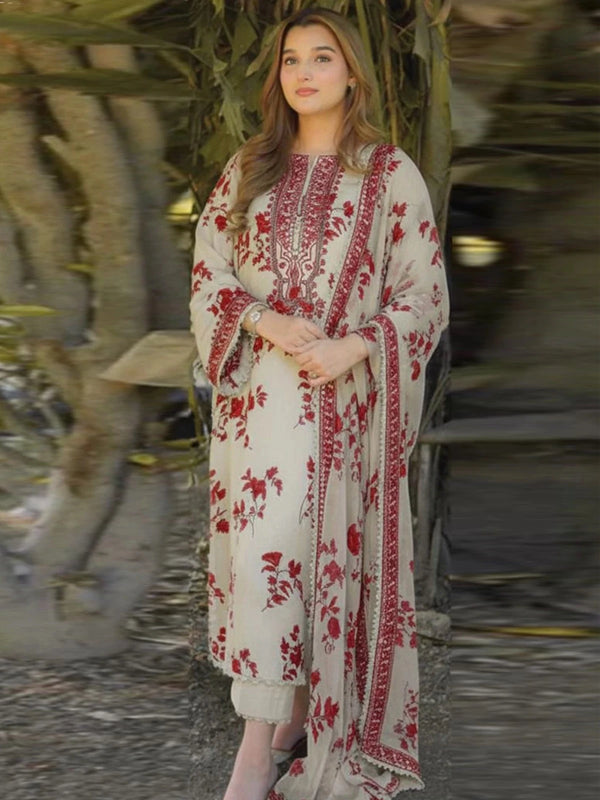 ANEELAS LAWN EMBROIDERED & PRINTED 3 PIECE DRESS - D 1871