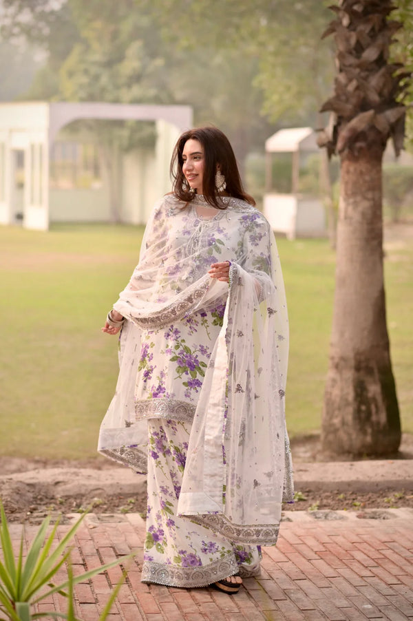 Aneelas Lawn Embroidered & Printed 3 Piece Dress - 1889 TPINK