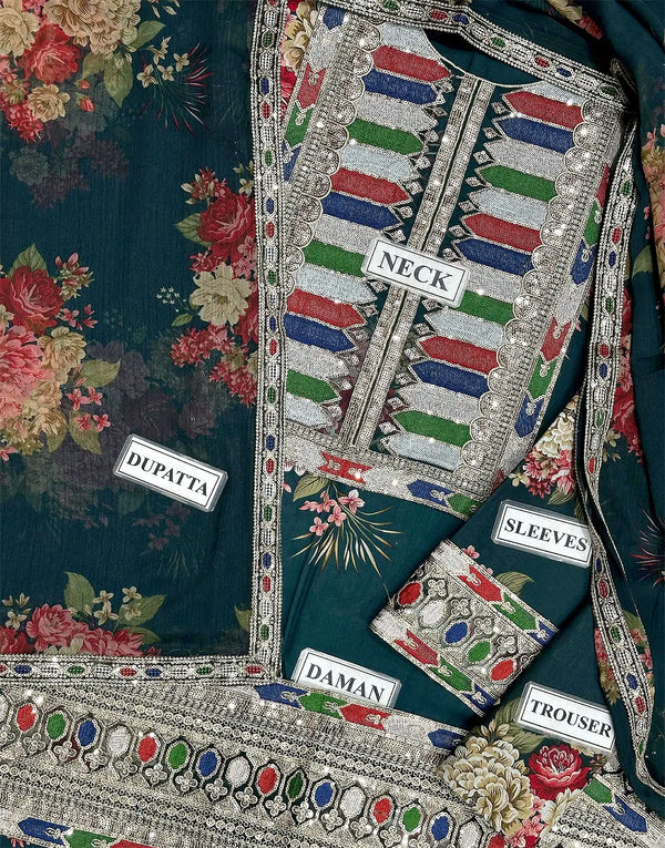 Sabyasachi Lawn Embroidered & Printed 3 Piece Dress - 1898