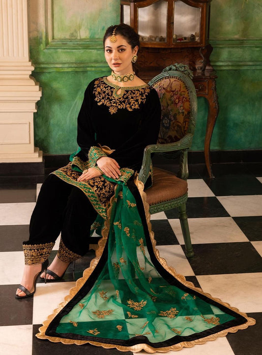 Zainab Chottani Velvet Bottle Green Design No : 1409