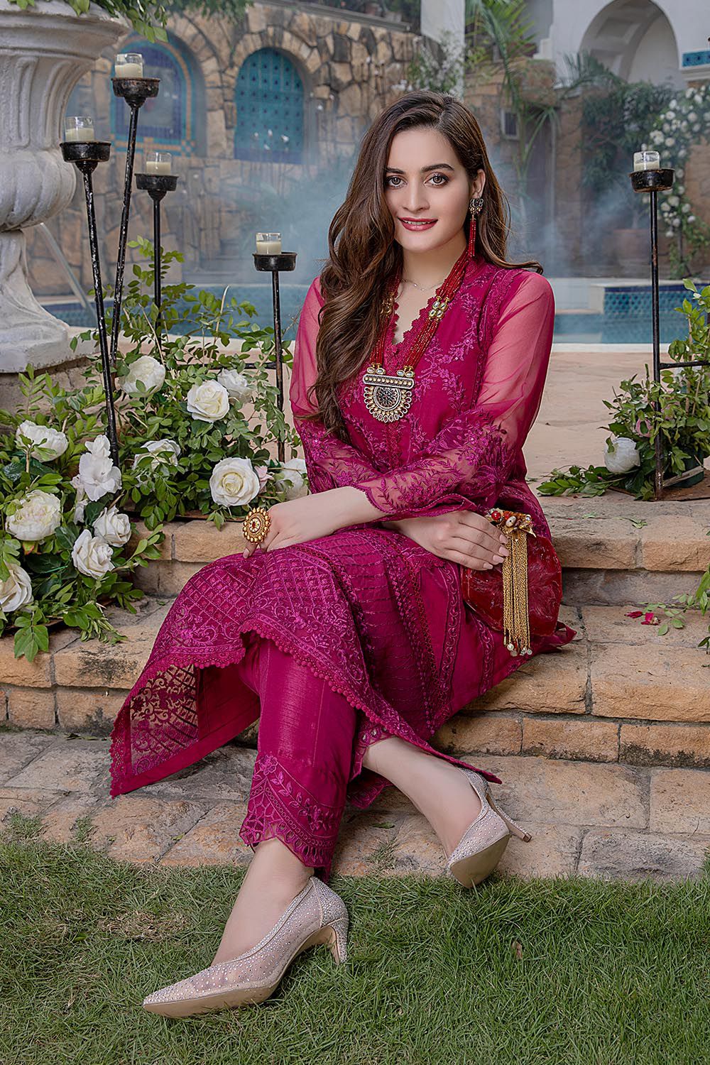 lawn cotton dress design Elegant Embroidered Maroon Cotton Lawn Dress with Chiffon Dupatta Best Price Online in Pakistan